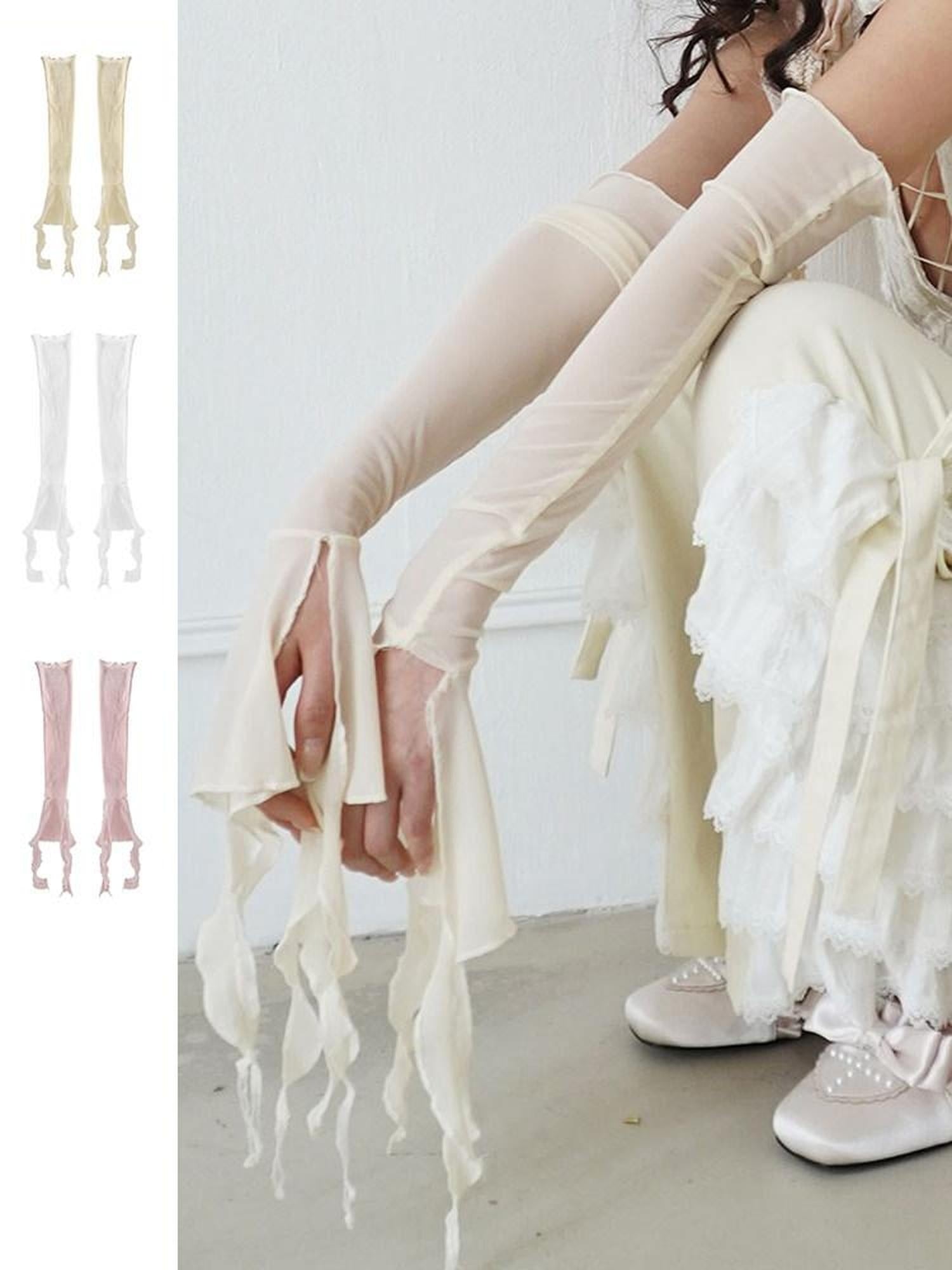 WSW Thin Half Finger Breathable Gloves For Teens Pink White Beige Gloves & Mittens