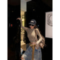 ZERO_Breathable_Flocked_Polka_Dot_Slim_Casual_Women_Mid_Waist_Long_Sleeve_Crop_Tops_MISSTT