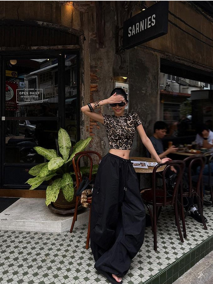 ZERO Comfy Cotton Lowrise Elastic Waist Pockets Casual Lantern Women Wide Leg Pants