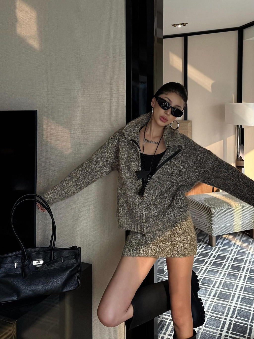 ZERO Cozy Thick Turtleneck Knit Two Piece Loose Fit Women Casual Mini Dresses