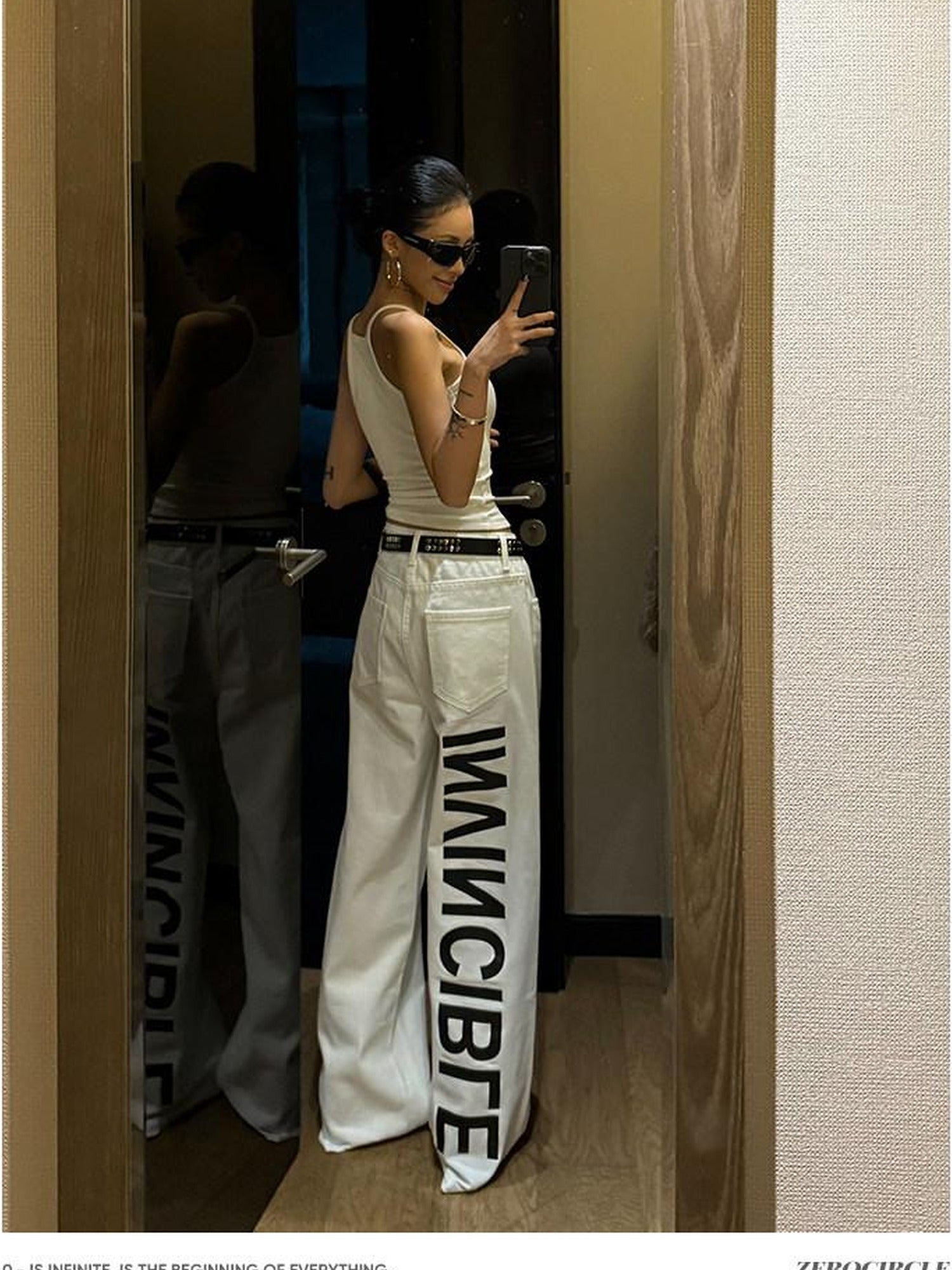 ZERO Digital Print Durable Loose Natural Waist Women Cotton Straight Pants