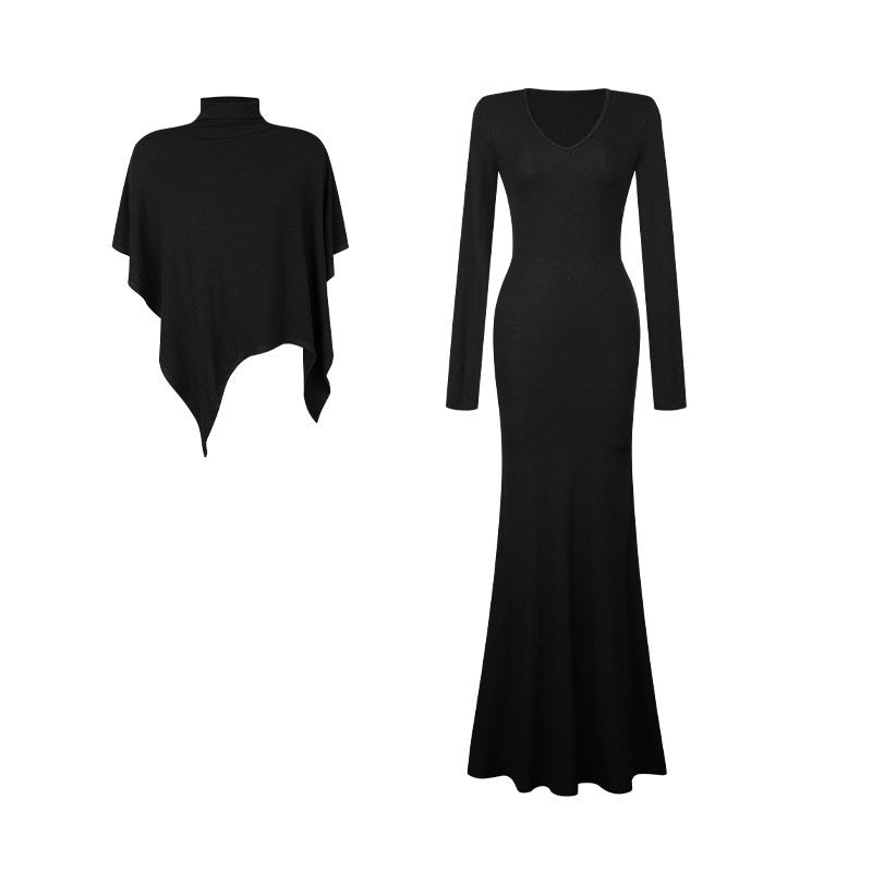 ZERO_High_Stretch_Viscose_Knit_Slim_Long_Sleeve_Two_Piece_Black_Women_Maxi_Dresses_MISSTT
