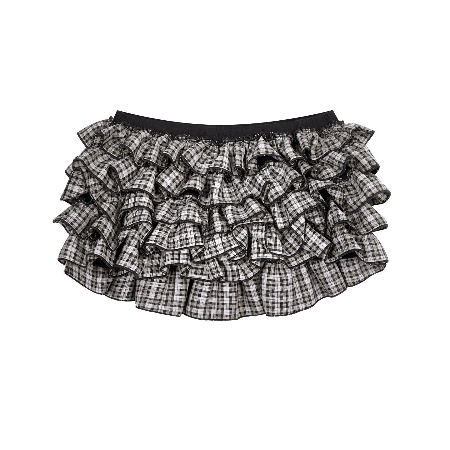 ZERO_Lined_Low_Waist_Tiered_Casual_Women_Polyester_Black_Plaid_Mini_Skirts_MISSTT