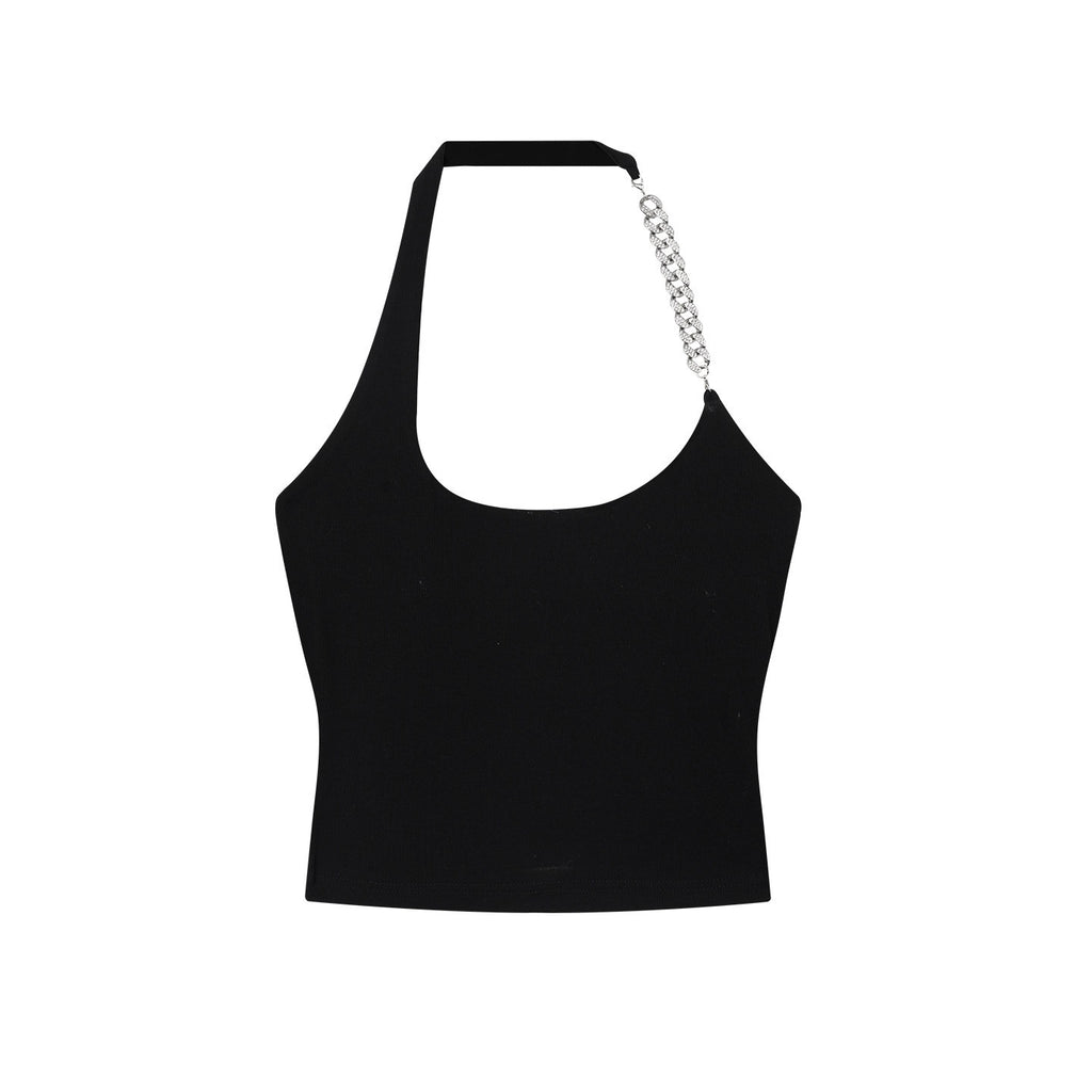 ZERO_Padded_High_Stretch_Chain_Halter_Slim_Fit_Women_Casual_Black_Lyocell_Camisoles_MISSTT