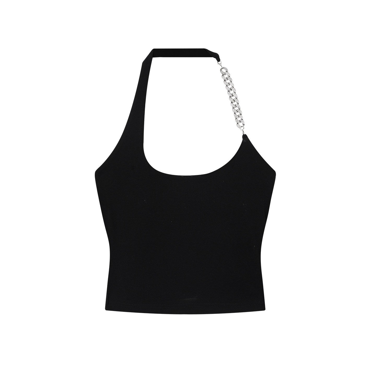 ZERO_Padded_High_Stretch_Chain_Halter_Slim_Fit_Women_Casual_Black_Lyocell_Camisoles_MISSTT