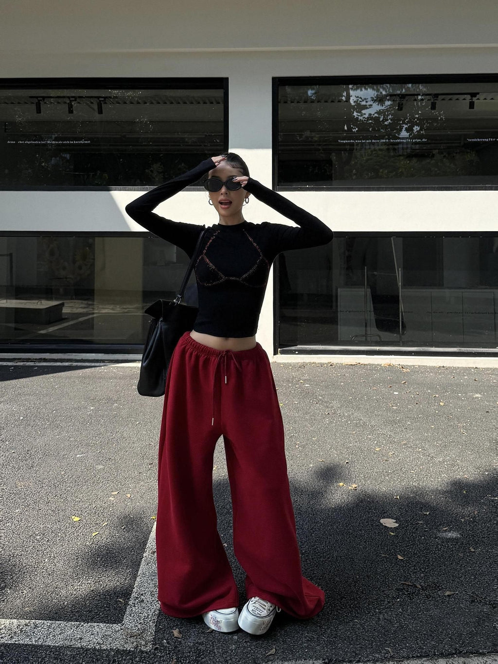 ZERO Soft Cotton Slight Stretch Casual Natural Waist Burgundy Wide Leg Pants