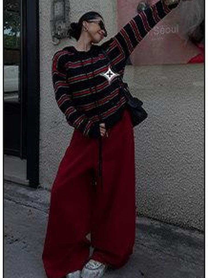 ZERO Soft Cotton Slight Stretch Casual Natural Waist Burgundy Wide Leg Pants