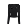 ZERO_Soft_Modal_Rhinestone_Slim_U_Neck_Casual_Women_Black_Long_Sleeve_Crop_Tops_MISSTT