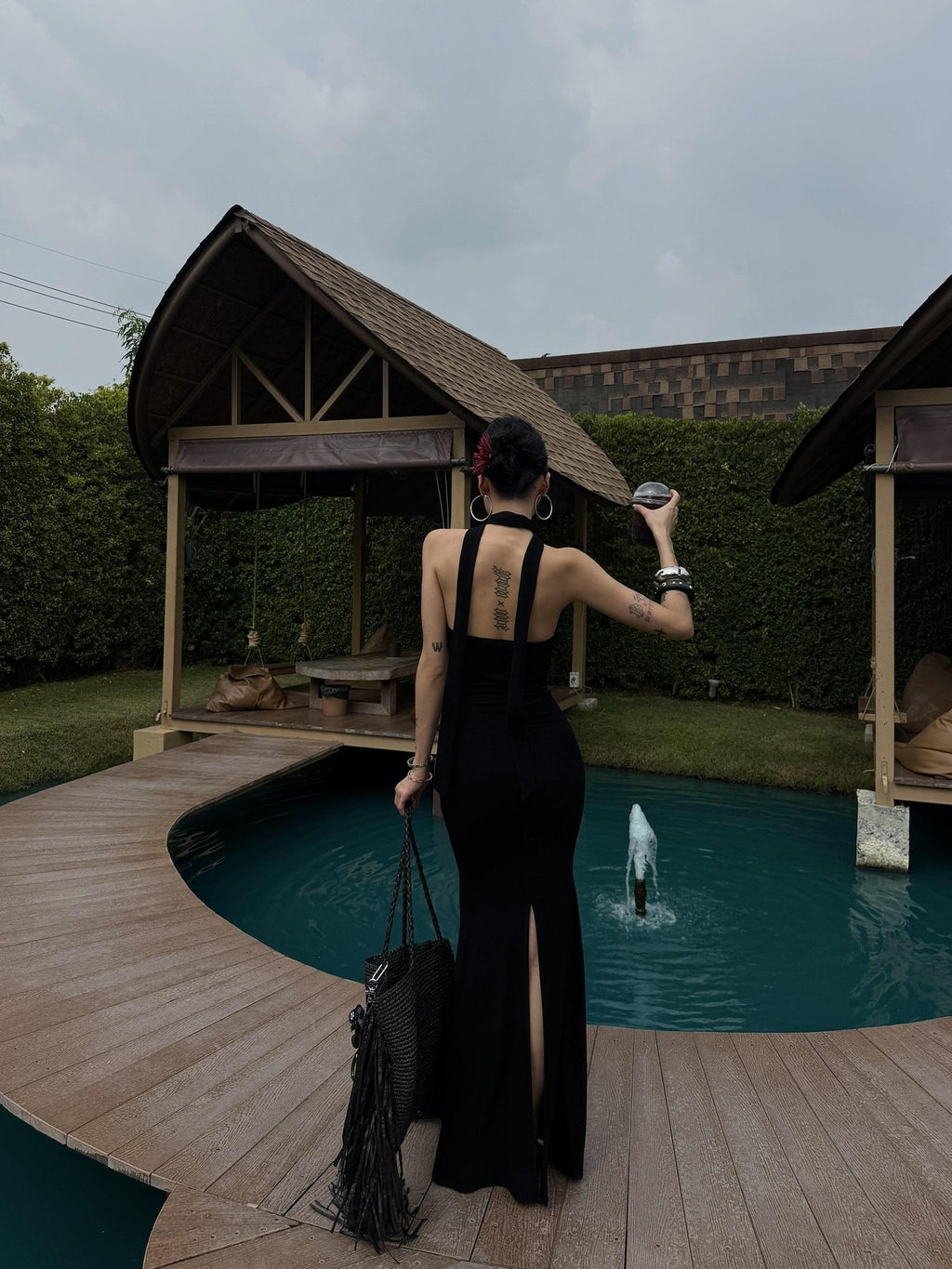 ZERO Soft Viscose Bodycon Slit U Neck Casual Sleeveless Black Women Maxi Dresses