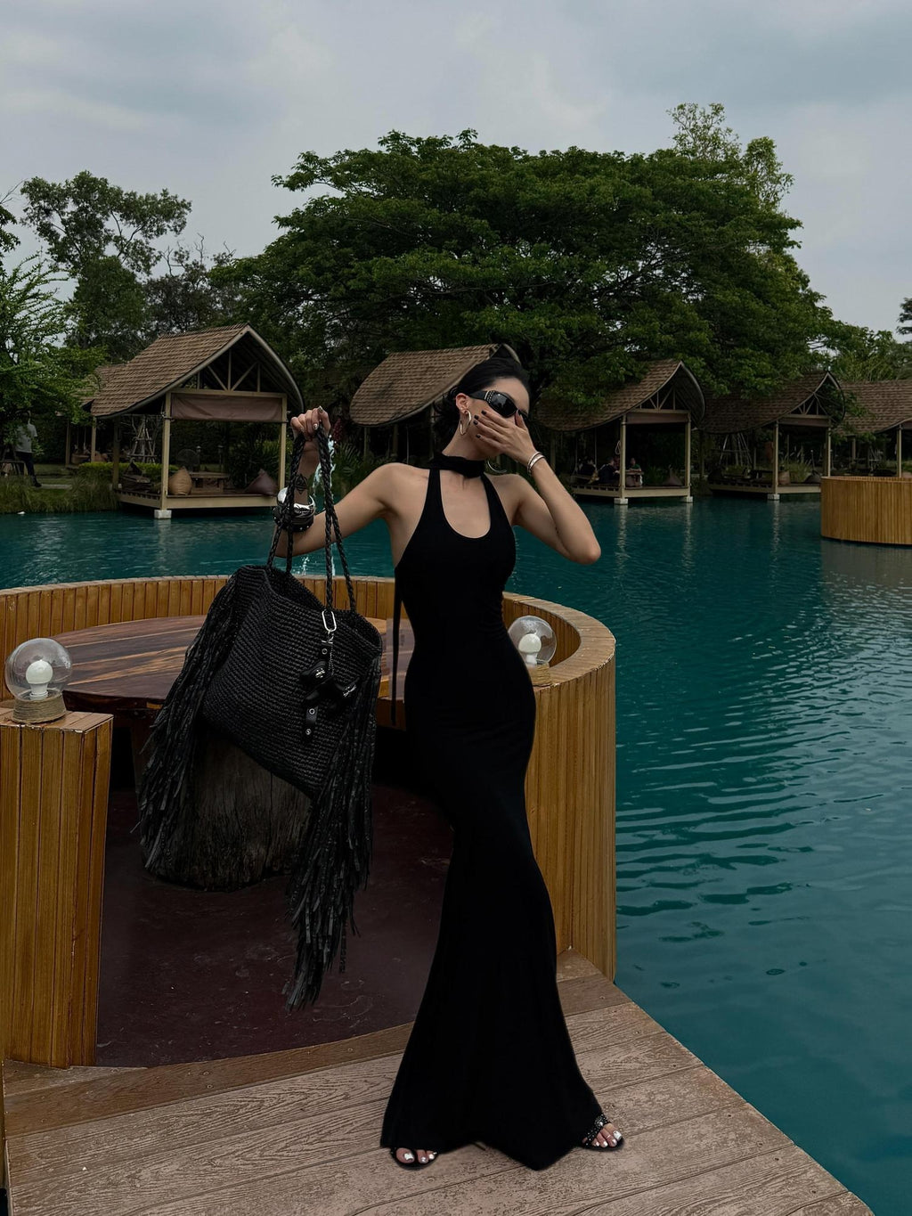ZERO Soft Viscose Bodycon Slit U Neck Casual Sleeveless Black Women Maxi Dresses