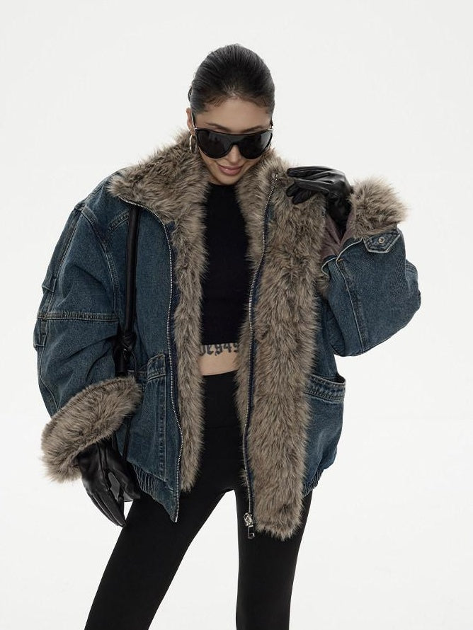 ZERO Thick Oversized Streetwear Cotton Longsleeve Blue Youth Denim Jackets