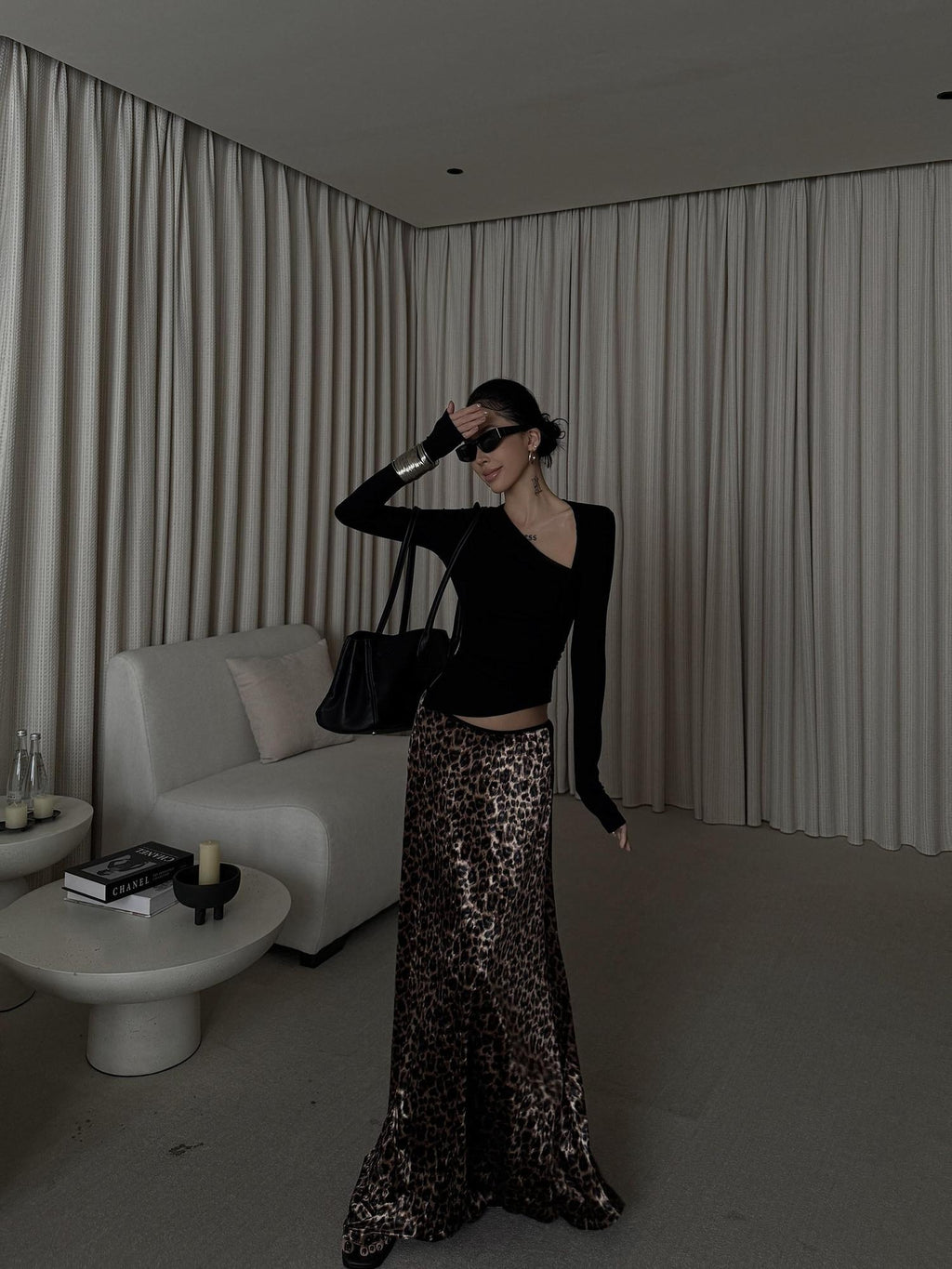 ZERO Viscose Asymmetric Neck Drawstring Slim Fit Womens Black Knitwear