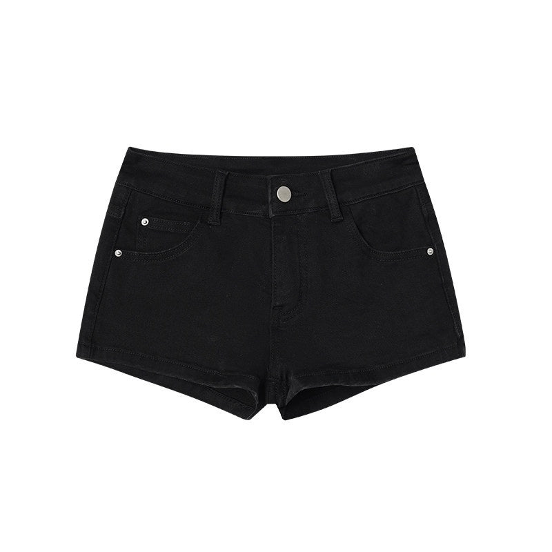ZERO_Washed_Low_Rise_Casual_Straight_Zip_Fly_Mid_Stretch_Black_Women_Denim_Shorts_MISSTT