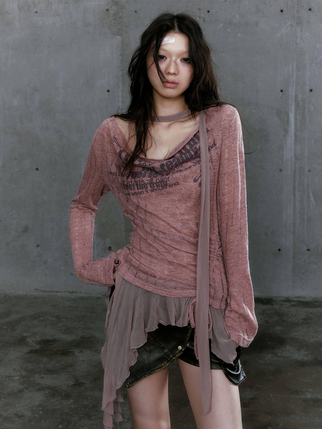 Cest Nous Patchwork Punk Threequarter Sleeve Women Polyester Longsleevet-Shirts