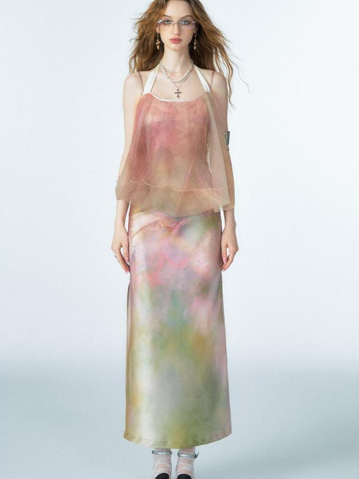 OfAkiva Organza Ombre High Waist Sexy A Line Slip Women Citywalk Maxi Dresses