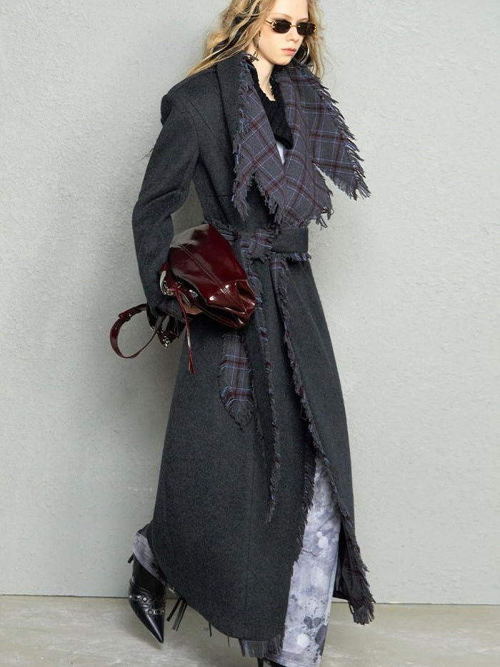 OfAkiva Warm Woolen Thick Hooded Slim Fit Checked Lapel Commuter Women Long Coats