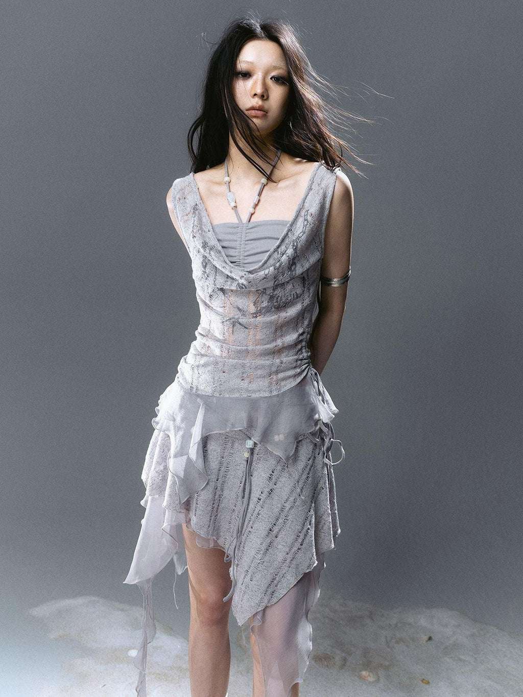 Cest Nous Asymmetrical Patchwork Chiffon Strappy Slim Fit Street Printed Minidresses