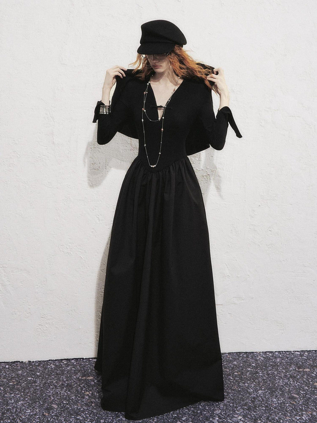 OfAkiva High Waist Slim A Line V-neck Patchwork Long Sleeve Casual Dawn Maxi Dresses