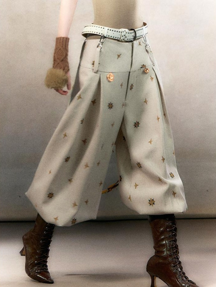 OfAkiva High Waist Patchwork Print Vintage Lantern Women Casual Wide Leg Pants