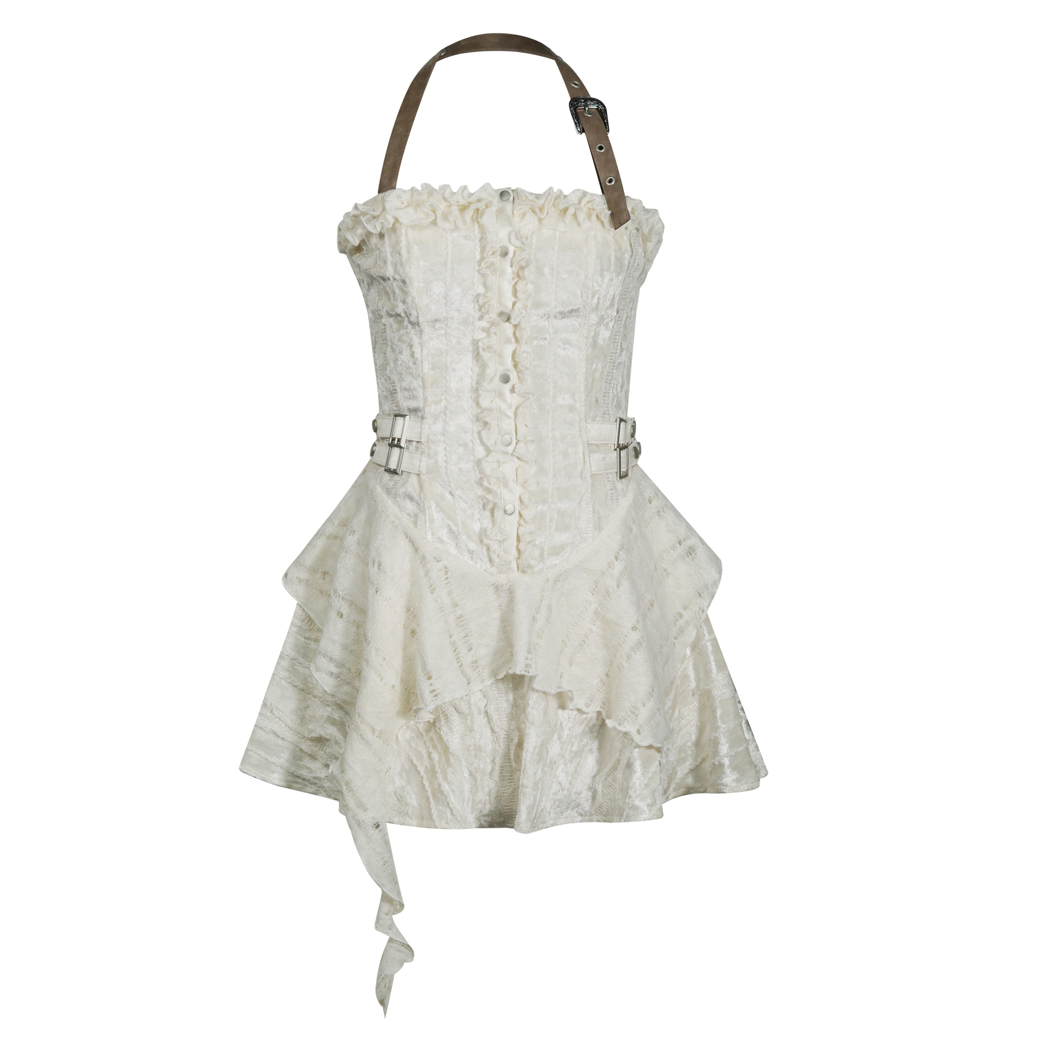 Cest_Nous_Pu_Lace_Waist_Cinched_Punk_Bodycon_Strapless_Womens_Spliced_Minidresses_MISSTT