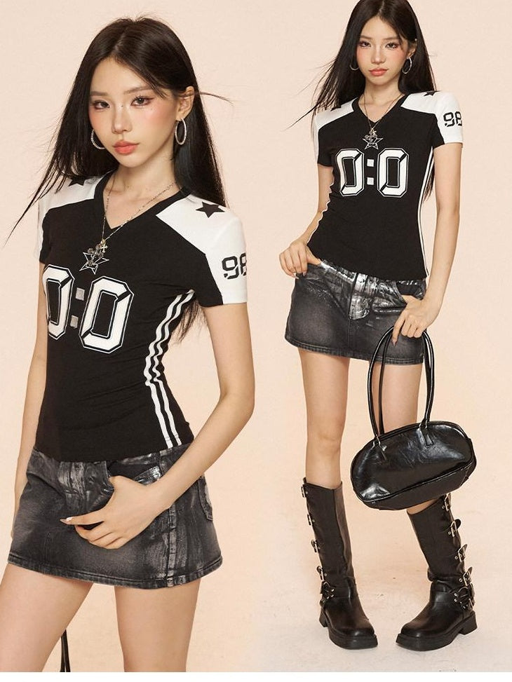 ZERO Soft Viscose Printed V-neck Slim Fit Casual Women Everyday Tops Basic Crop Tops