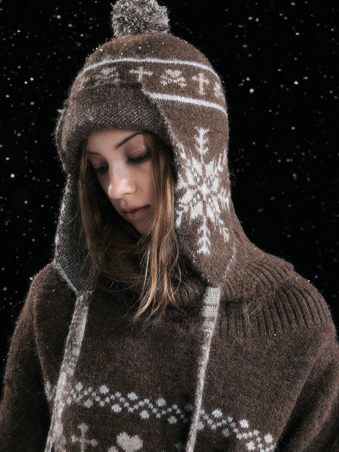 Cest Nous Cozy Striped Knitted Wool Earflap Casual Youth Women One Size Brown Beanies