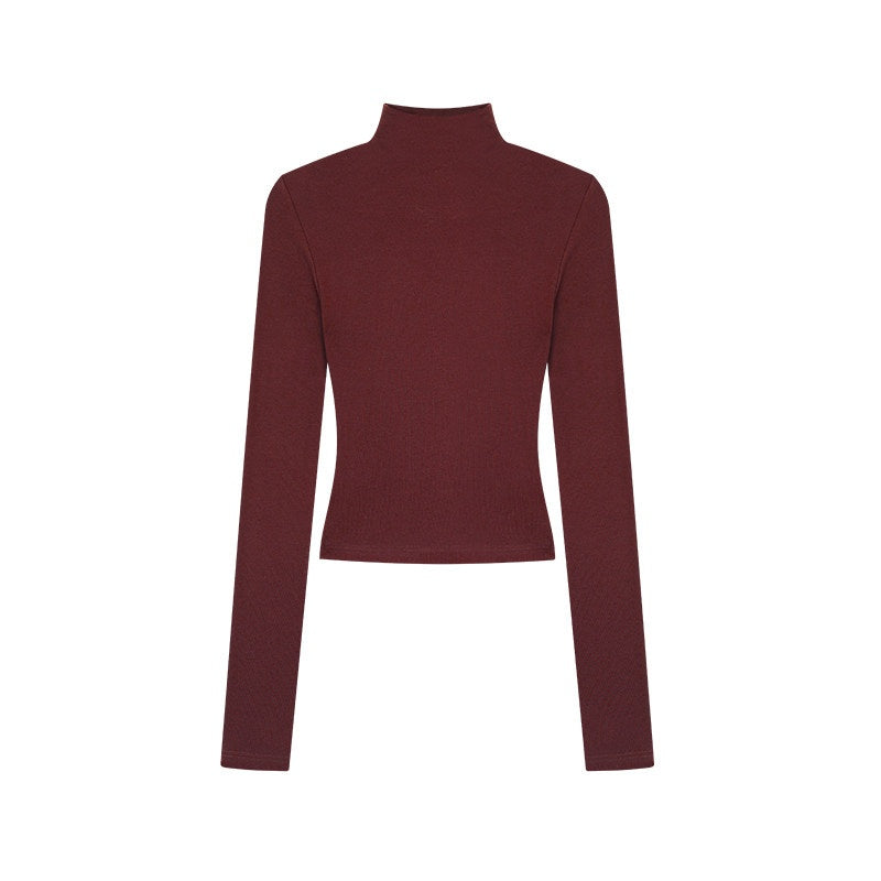 ZERO_Slim_Fit_High_Neck_Long_Sleeve_Red_Viscose_Stretch_Casual_Women_Top_&_Pants_Sets_MISSTT