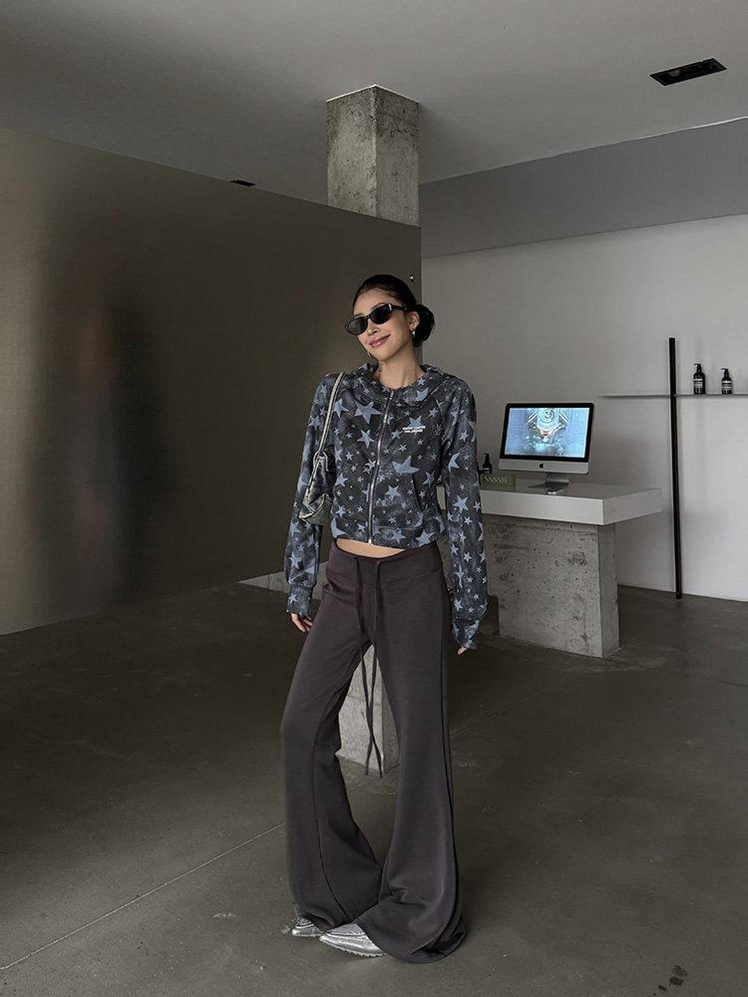 ZERO Casual Knit Drawstring Mid Rise Micro Flare Wide Leg Women Solid Flared Pants