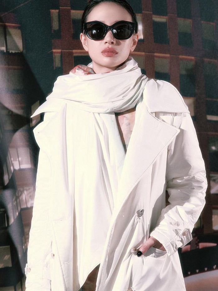OfAkiva 95 Percent White Duck Down Warm Elegant Mid Length Removable Hood Down Jackets