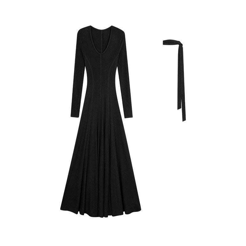 ZERO_High_Stretch_Viscose_Casual_Flared_Long_Sleeve_V-neck_Women_Maxi_Dresses_MISSTT