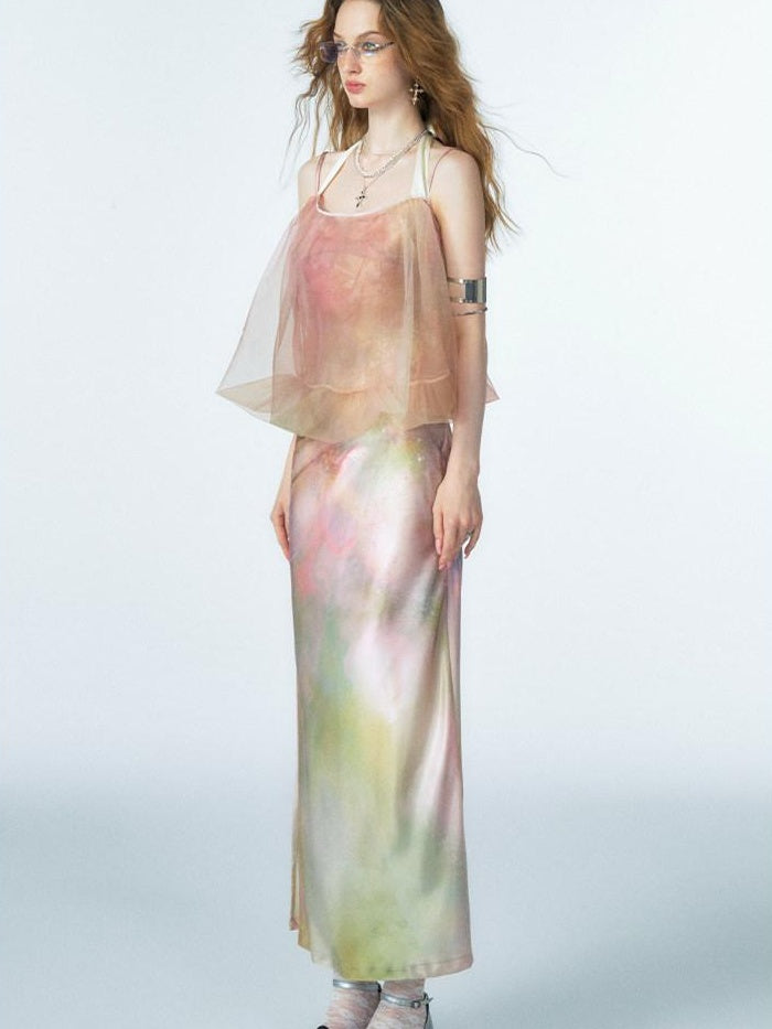 OfAkiva Organza Ombre High Waist Sexy A Line Slip Women Citywalk Maxi Dresses