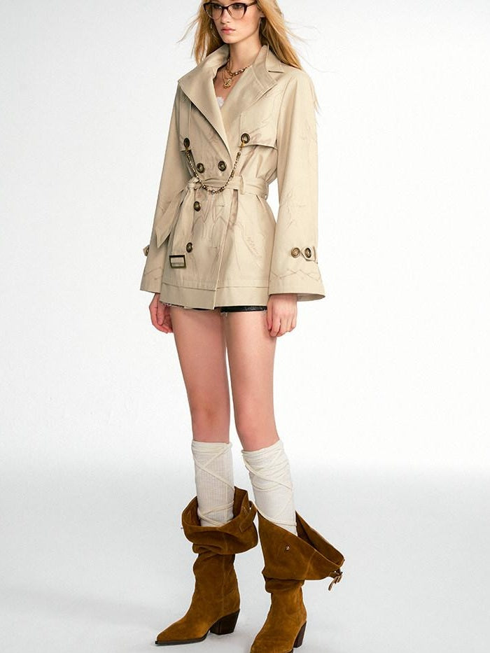 OfAkiva Printed Slim Fit Short Length Long Sleeve Women Cotton Blend Trench Coats