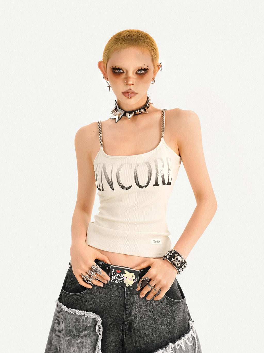 Nico Molly Loose U Neck Printed Short Non Padded Women Layering Khaki Black Camisoles