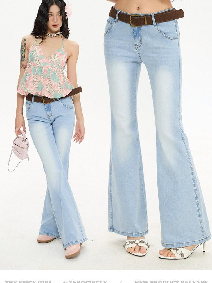 ZERO Low Rise Loose Fit Casual Non Stretch Denim Women Light Dark Wash Flared Jeans