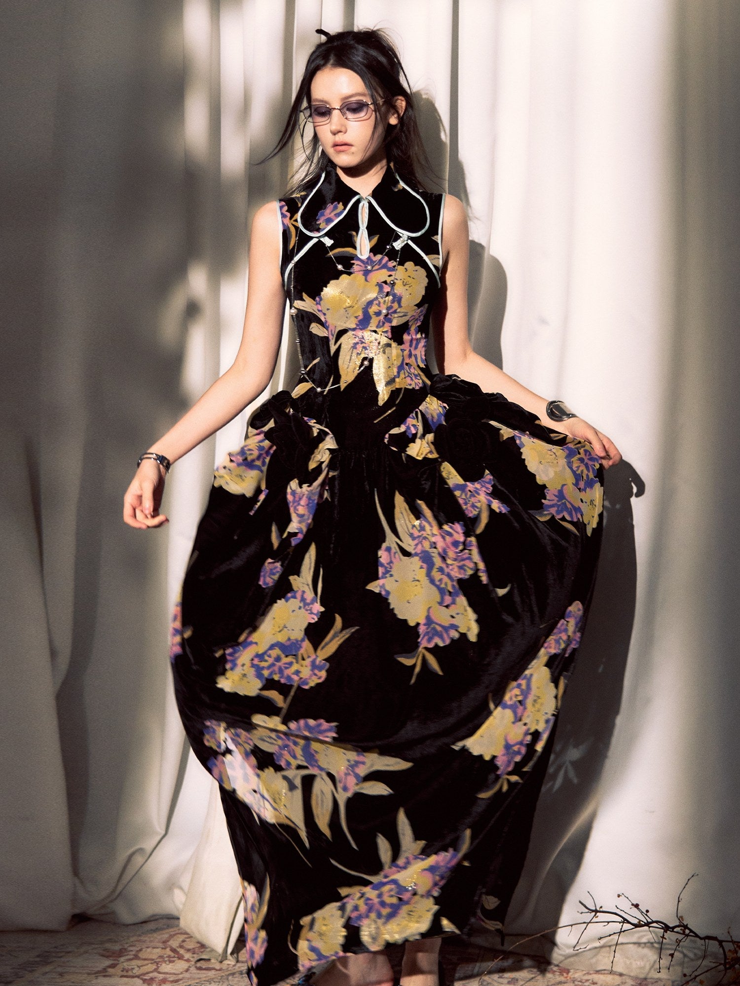 OfAkiva Elegant Chinese Style Jacquard High Waist A Line Two Piece Women Maxi Dresses