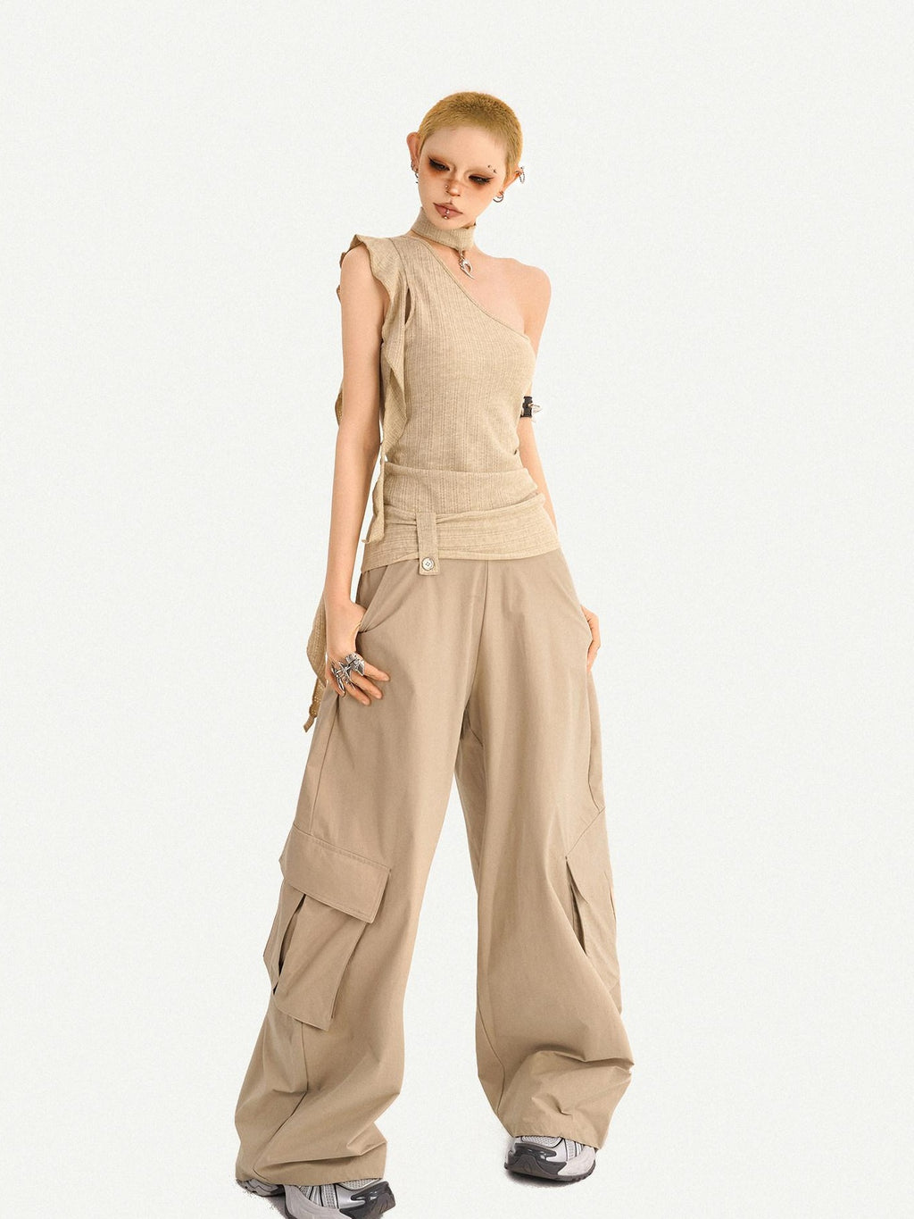 Nico Molly Khaki Padded Slim Street Style Casual Travel Youth Off Shoulder Crop Tops