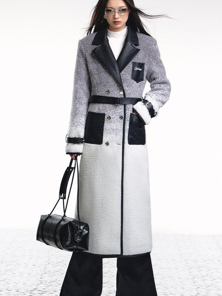 OfAkiva Gradient Belted Commuter Mid Length Single Breasted Women Polyester Long Coats