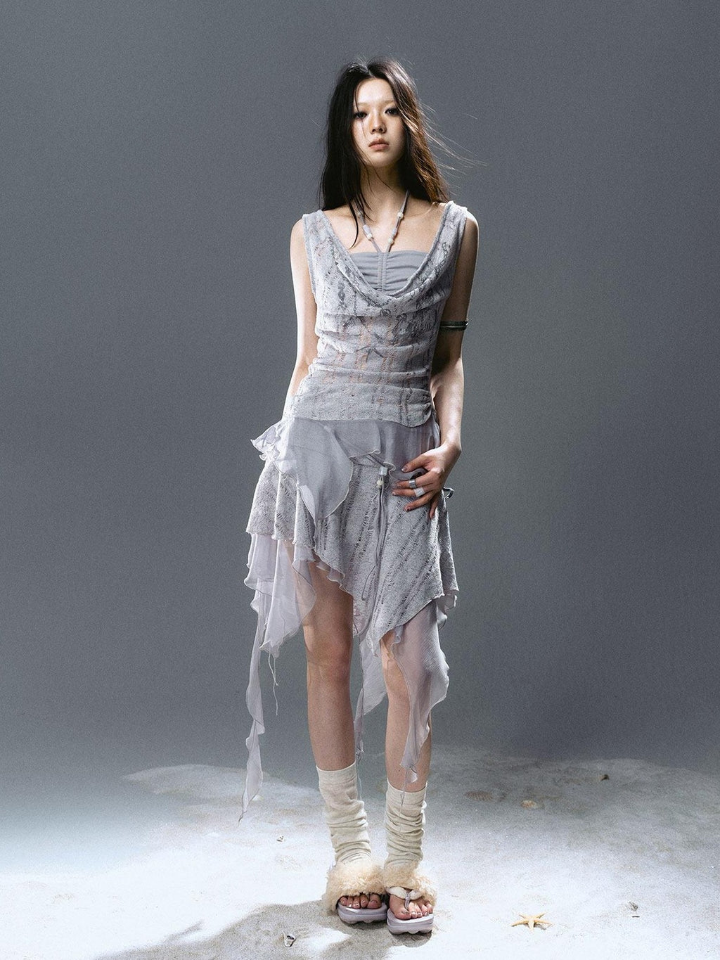 Cest Nous Asymmetrical Patchwork Chiffon Strappy Slim Fit Street Printed Minidresses