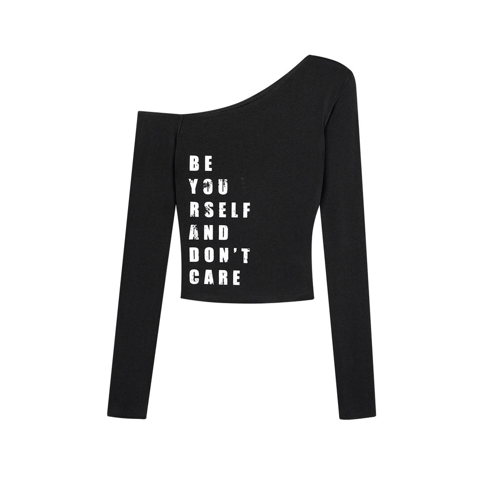 ZERO_Soft_Cotton_Letter_Print_Casual_Slim_Asymmetric_Neck_Black_Long_Sleeve_Crop_Tops_MISSTT