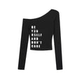 ZERO_Soft_Cotton_Letter_Print_Casual_Slim_Asymmetric_Neck_Black_Long_Sleeve_Crop_Tops_MISSTT