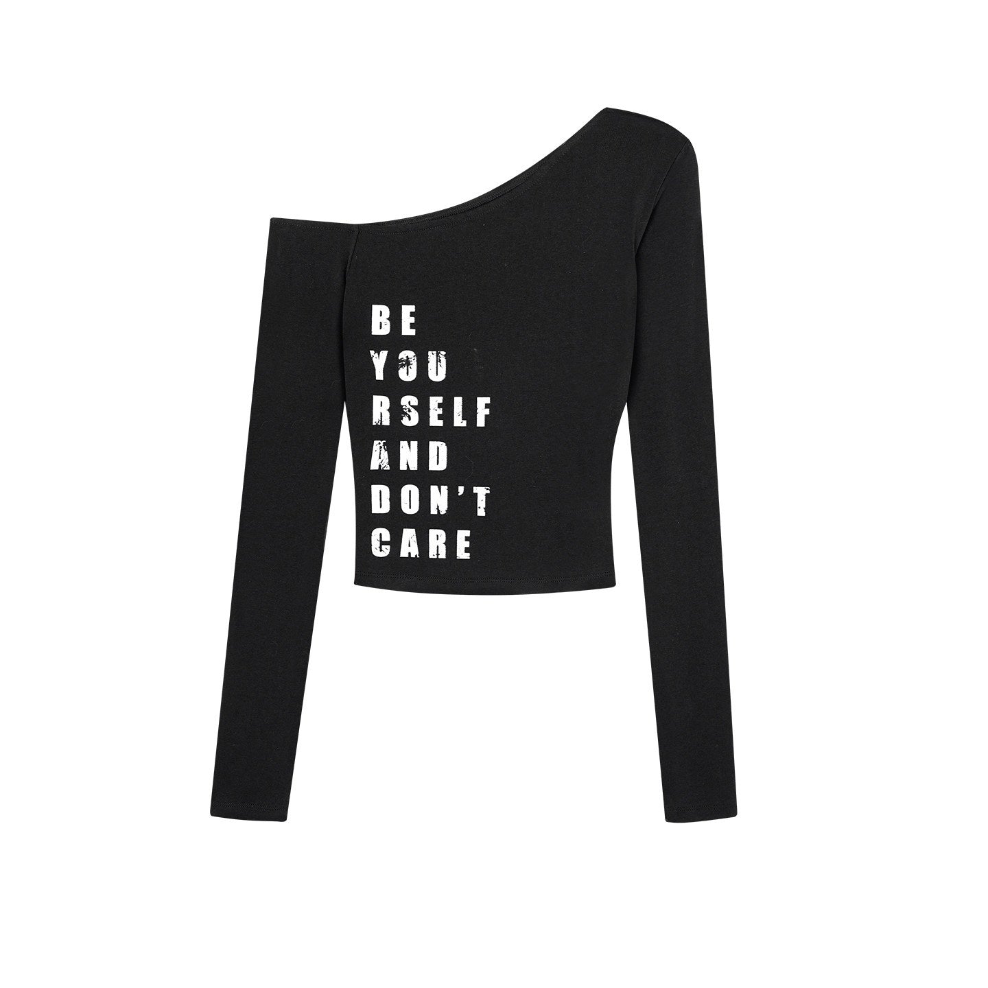 ZERO_Soft_Cotton_Letter_Print_Casual_Slim_Asymmetric_Neck_Black_Long_Sleeve_Crop_Tops_MISSTT