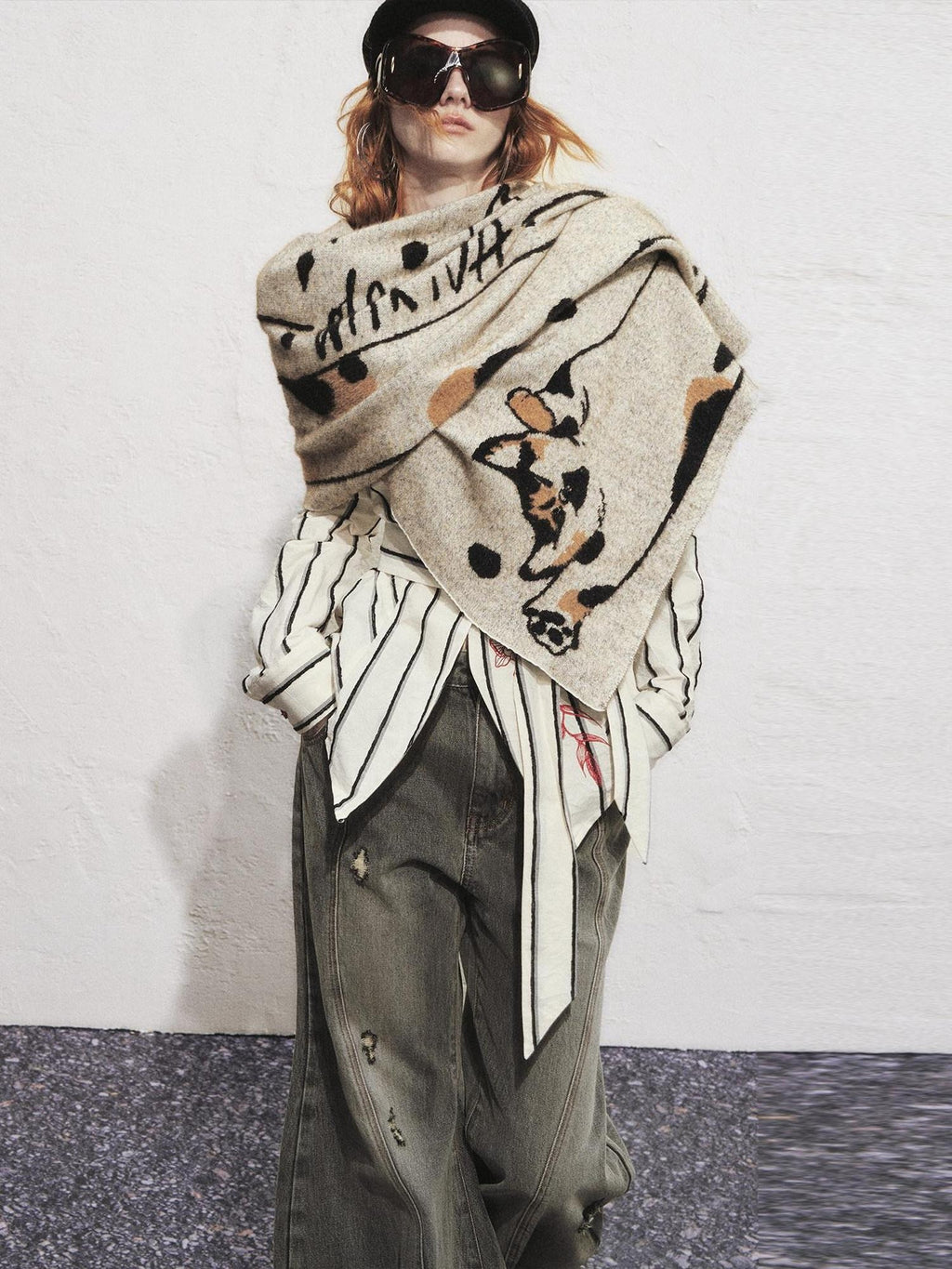 OfAkiva Versatile Decorative Printed Korean Rectangular Cute Cat Motif Unisex Scarves
