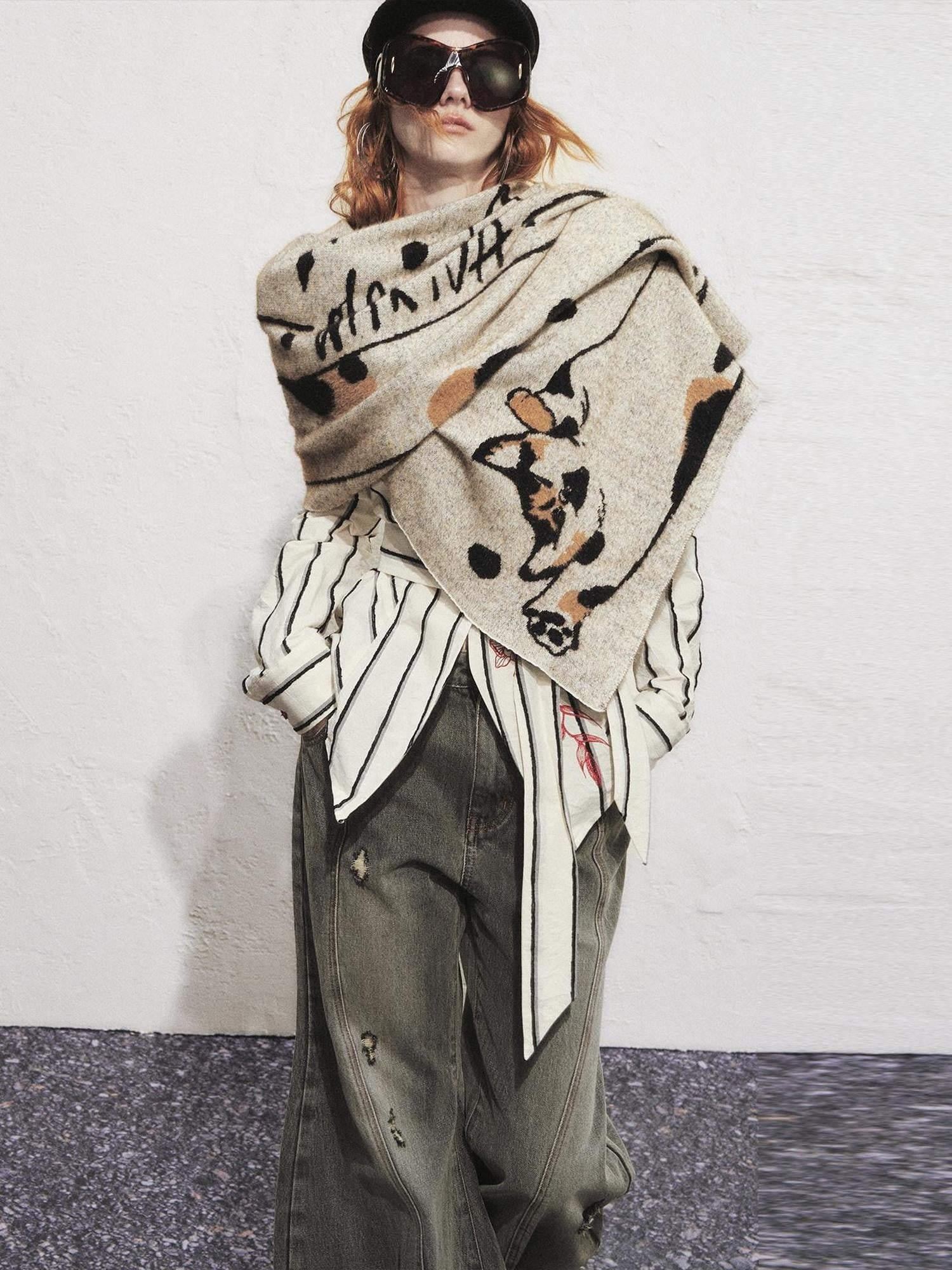 OfAkiva Versatile Decorative Printed Korean Rectangular Cute Cat Motif Unisex Scarves