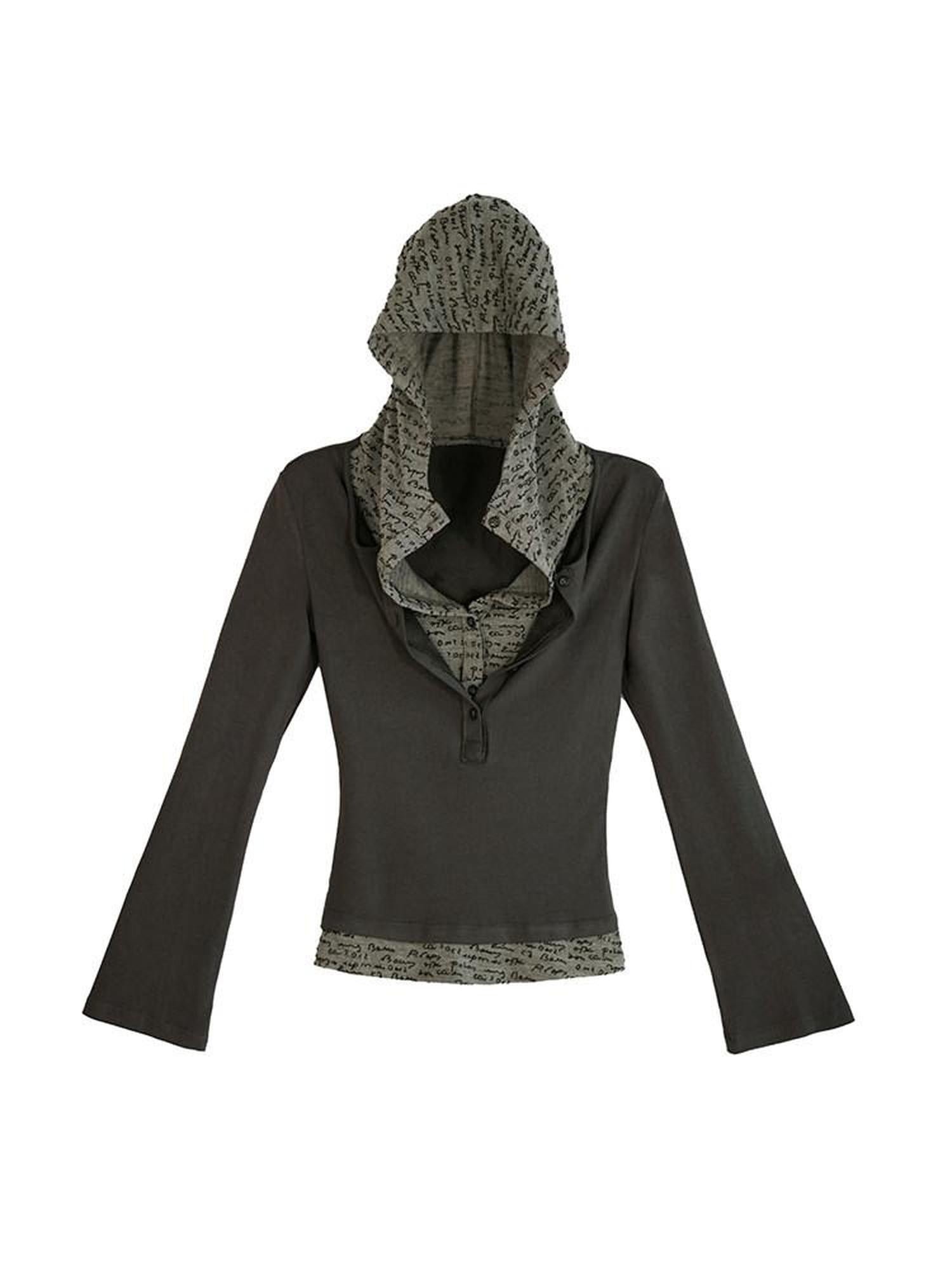 Cest Nous Slim Fit Printed Pullover Hooded Layered Street Punk Women Cotton Blend Hoodie