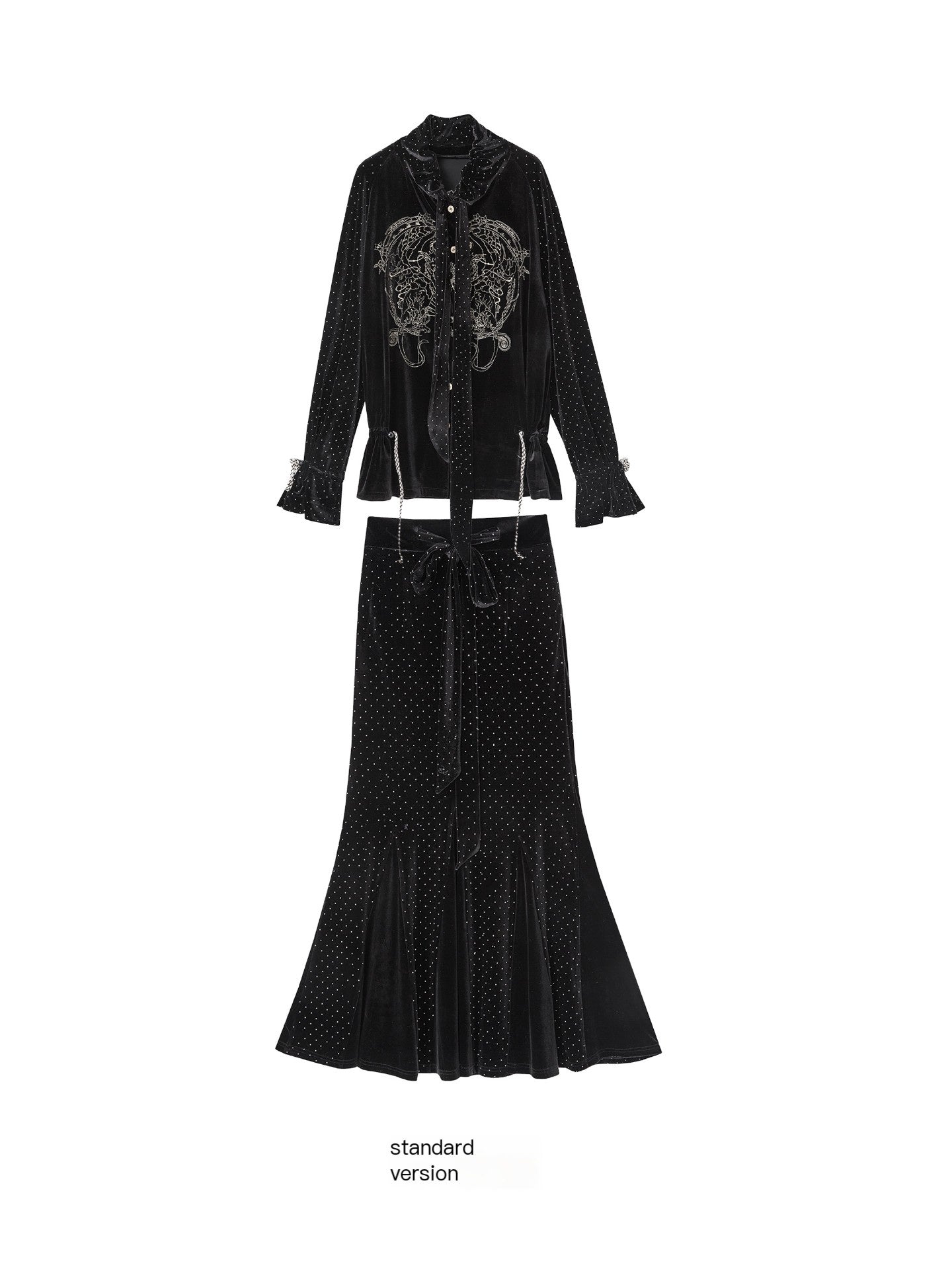 OfAkiva_Bow_Detail_High_Waist_Long_Sleeve_Shirt_Fitted_Casual_Women_Top_&_Skirt_Sets_MISSTT