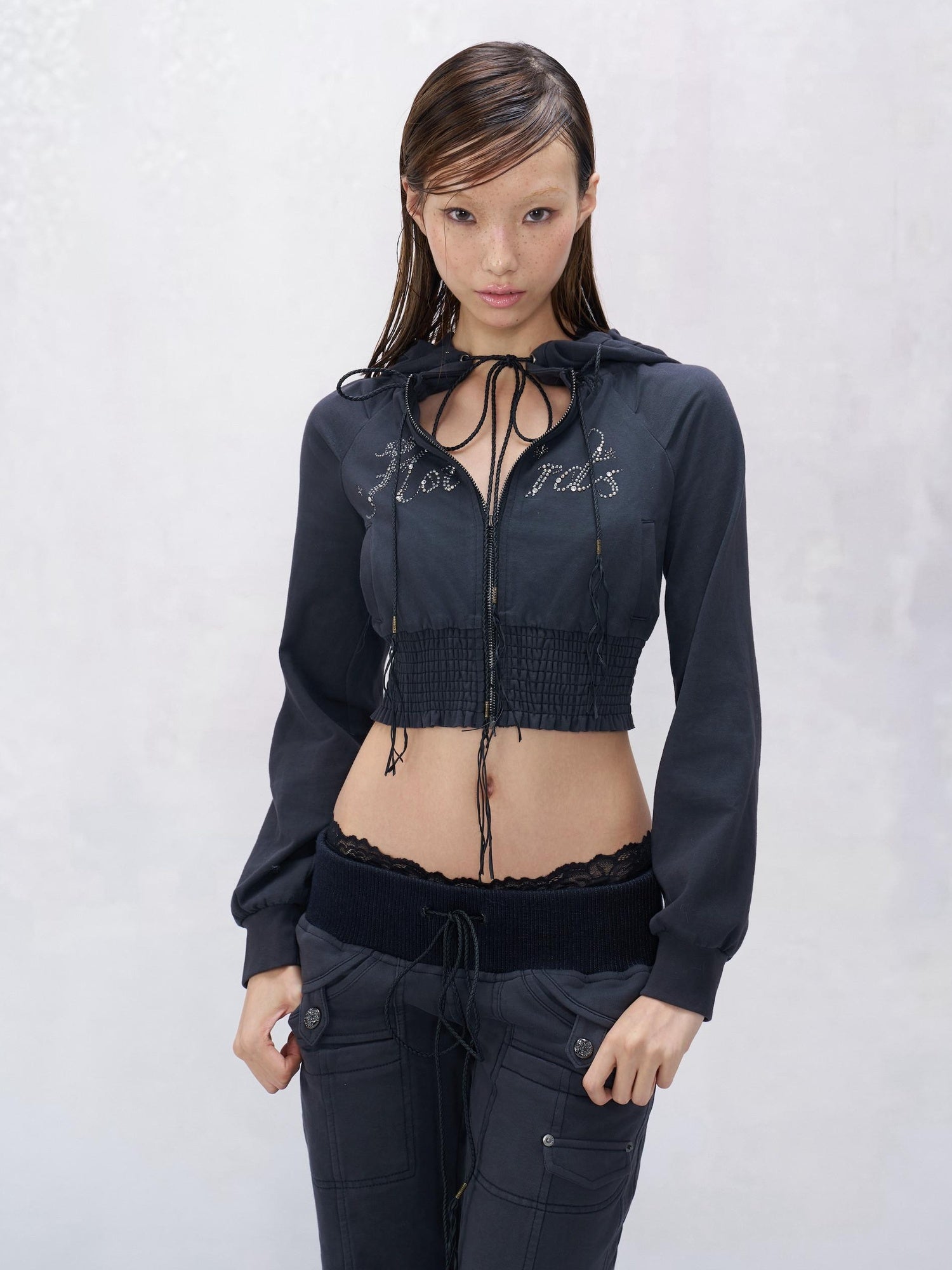 Flowers birds Market Soft Cotton Slim Fit Cropped Zip Up Hooded Streetwear Women Blue Purple Hoodies