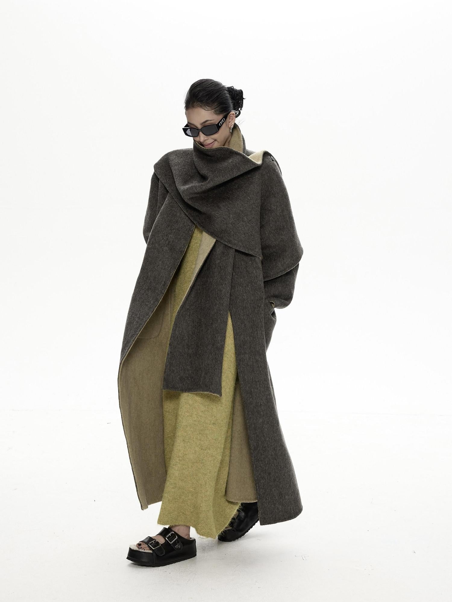 ZERO Wool Shawl Collar Longline Loose Fit Commuter Coat Young Adult Wool Coats