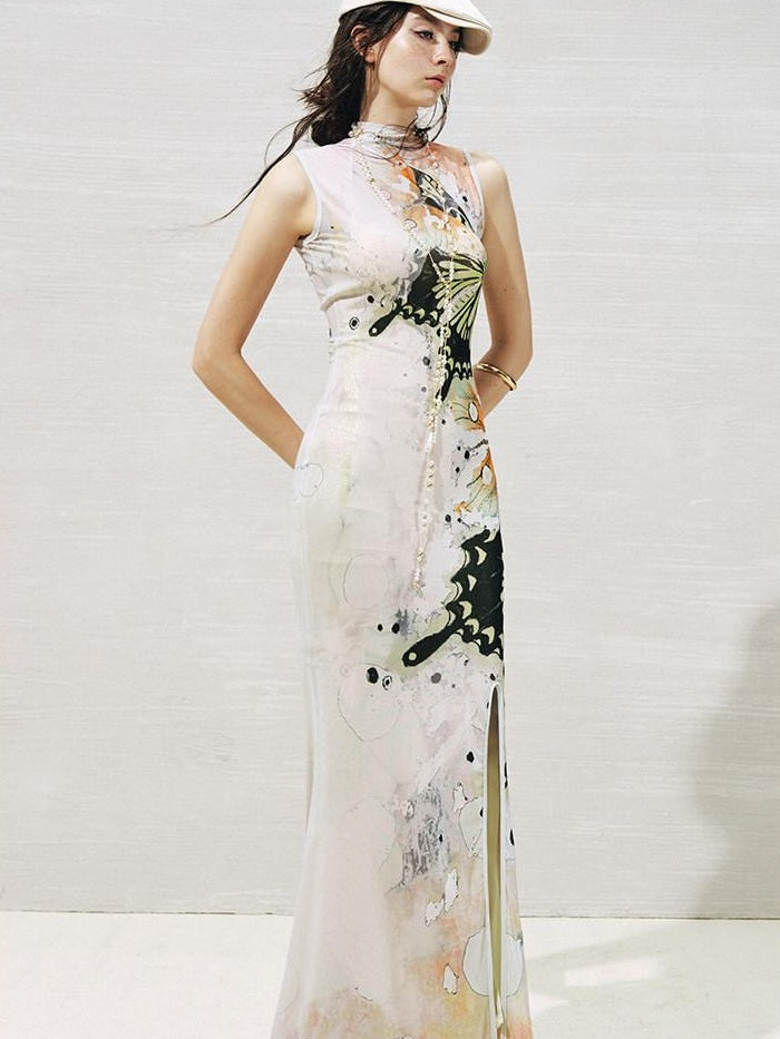 OfAkiva High Waist Sleeveless Printed A Line Hanfu Inspired Women Maxi Dresses