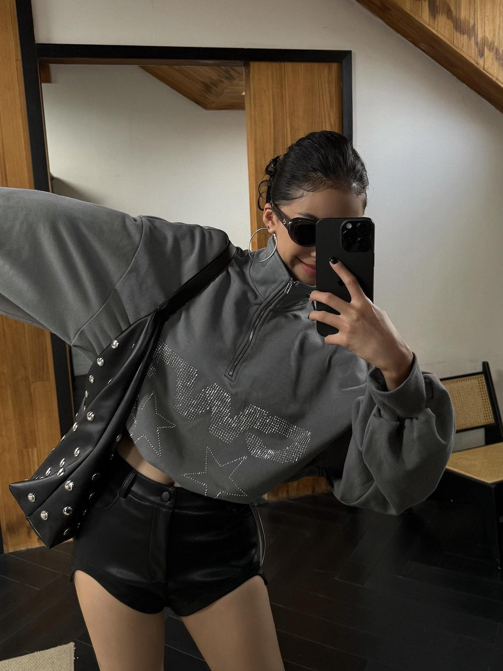 ZERO Flattering High Waist Street Straight Women Black Pu Zipper Mini Shorts