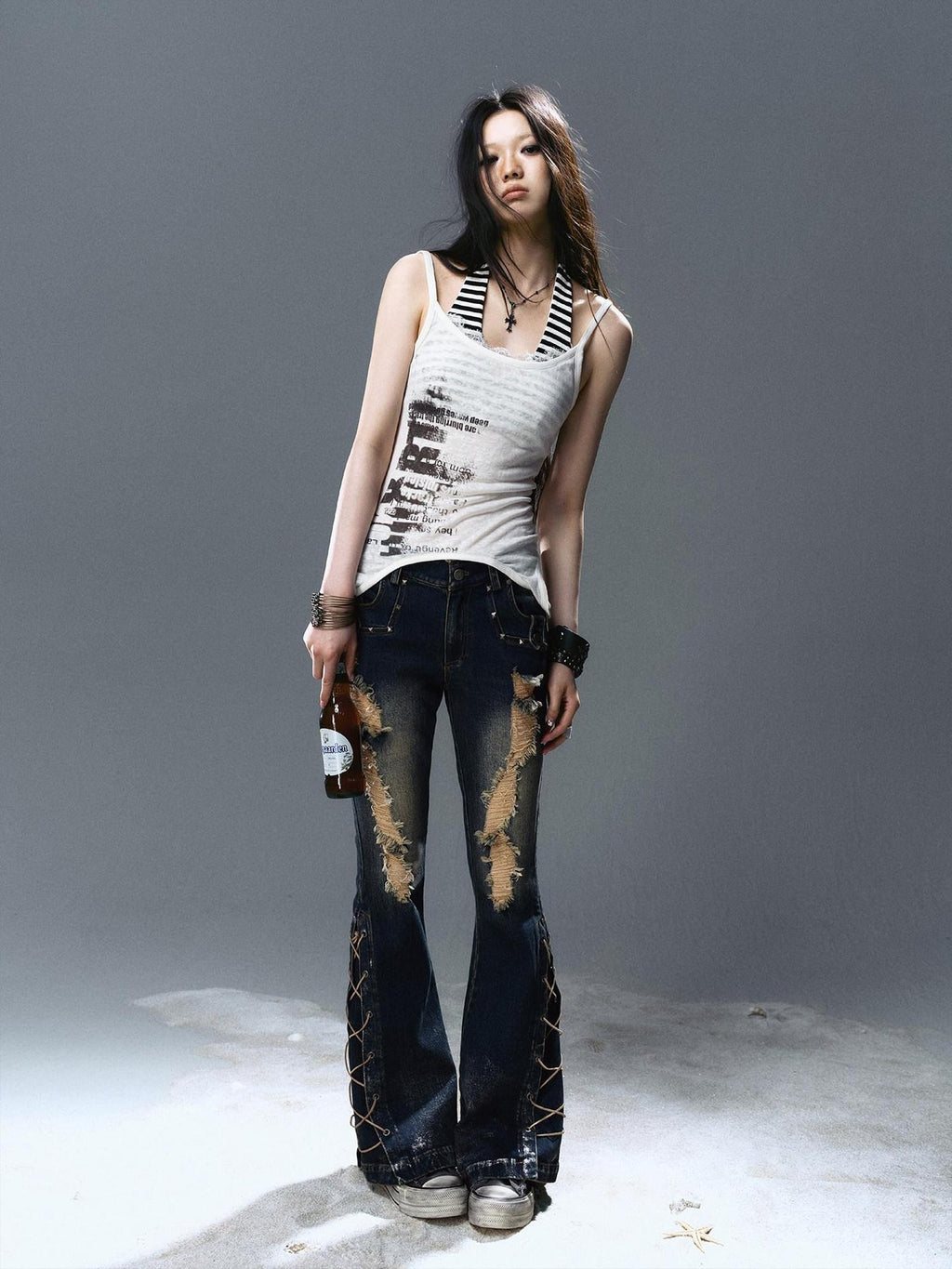 Cest Nous Viscose Stretch Halter Neck Slim Fit Street Women Printed Patchwork Camisoles
